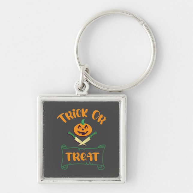 Trick or treat crossbones Halloween pumpkin face Key Ring (Front)