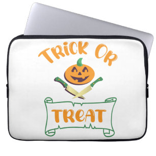 Trick or treat crossbones Halloween pumpkin face Laptop Sleeve