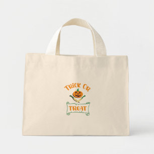 Trick or treat crossbones Halloween pumpkin face Mini Tote Bag