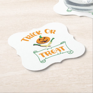 Trick or treat crossbones Halloween pumpkin face Paper Coaster