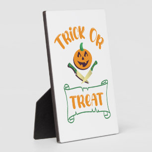 Trick or treat crossbones Halloween pumpkin face Plaque