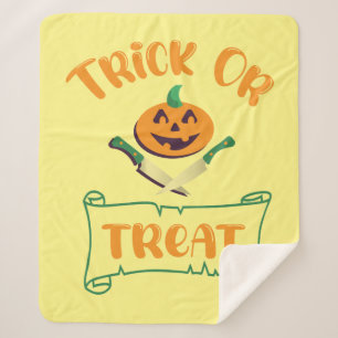 Trick or treat crossbones Halloween pumpkin face Sherpa Blanket