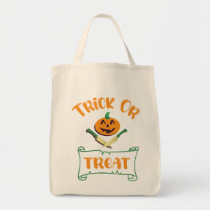 Trick or treat crossbones Halloween pumpkin face Tote Bag