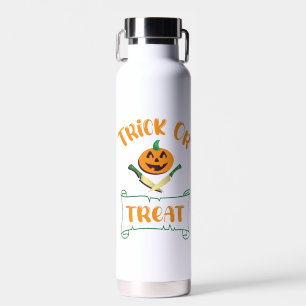 Trick or treat crossbones Halloween pumpkin face Water Bottle