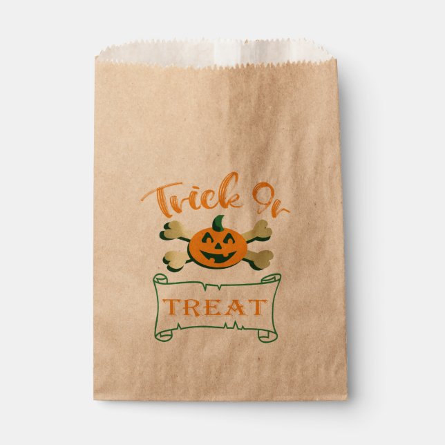 Trick or treat crossbones Halloween pumpkin  Favour Bag (Front)
