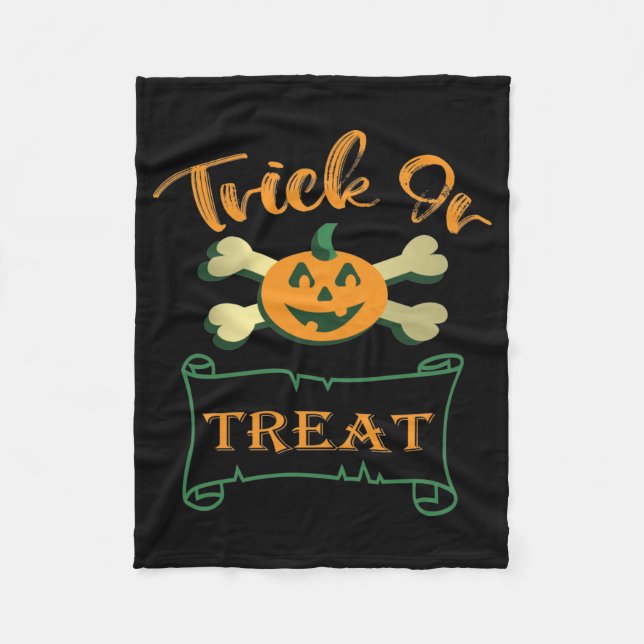 Trick or treat crossbones Halloween pumpkin  Fleece Blanket (Front)