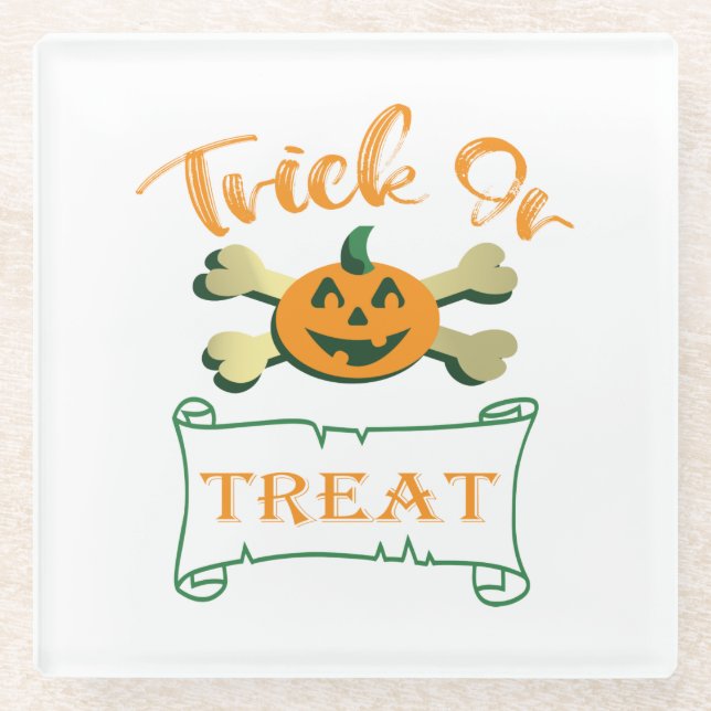 Trick or treat crossbones Halloween pumpkin  Glass Coaster (Front)