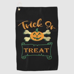 Trick or treat crossbones Halloween pumpkin  Golf Towel