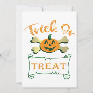 Trick or treat crossbones Halloween pumpkin  Invitation