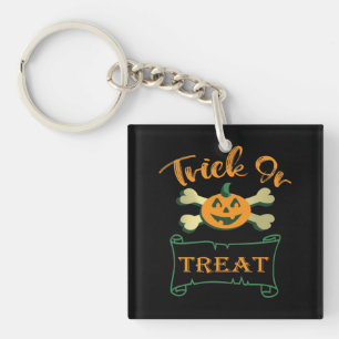 Trick or treat crossbones Halloween pumpkin  Key Ring