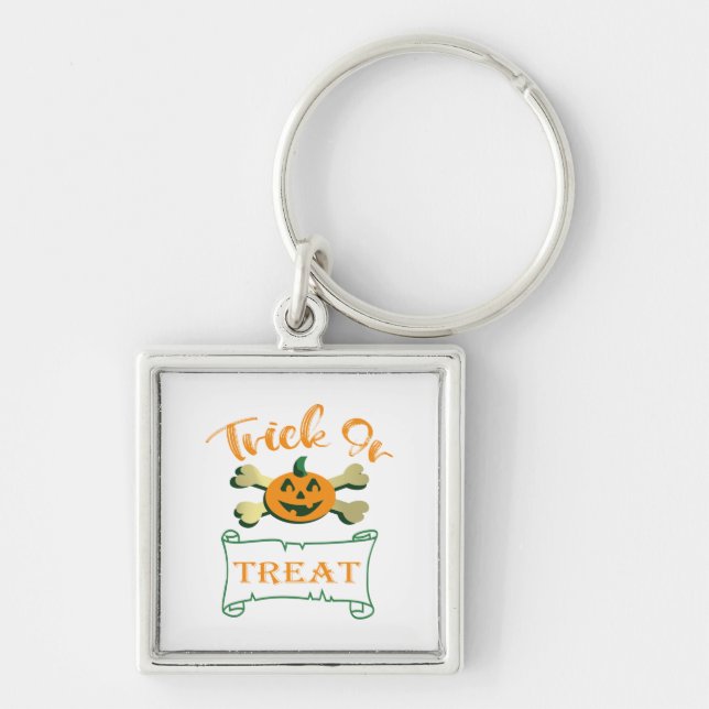Trick or treat crossbones Halloween pumpkin  Key Ring (Front)