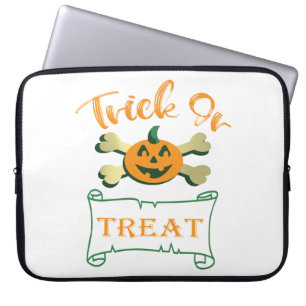 Trick or treat crossbones Halloween pumpkin  Laptop Sleeve