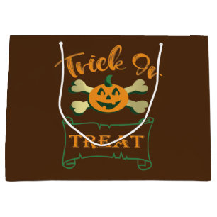 Trick or treat crossbones Halloween pumpkin  Large Gift Bag