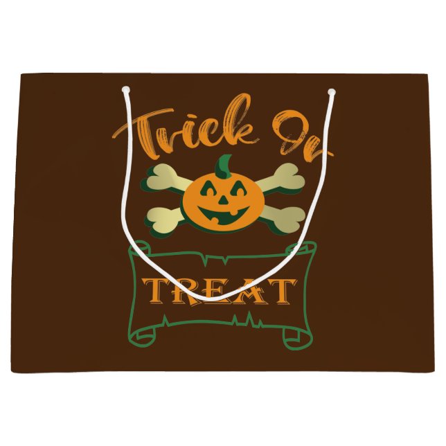 Trick or treat crossbones Halloween pumpkin  Large Gift Bag (Front)