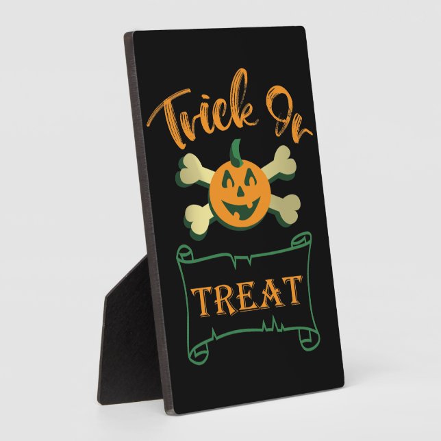 Trick or treat crossbones Halloween pumpkin  Plaque (Side)