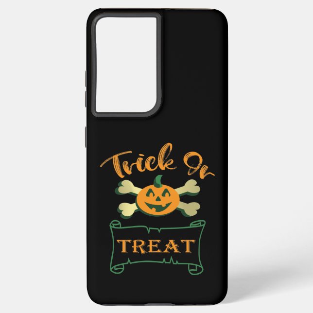 Trick or treat crossbones Halloween pumpkin  Samsung Galaxy S21 Ultra Case (Back)