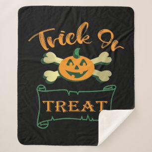 Trick or treat crossbones Halloween pumpkin Sherpa Blanket