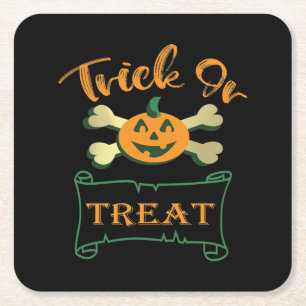 Trick or treat crossbones Halloween pumpkin Square Paper Coaster