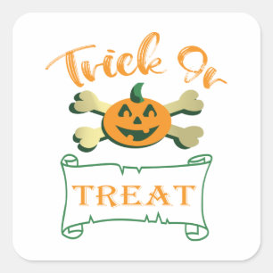 Trick or treat crossbones Halloween pumpkin  Square Sticker