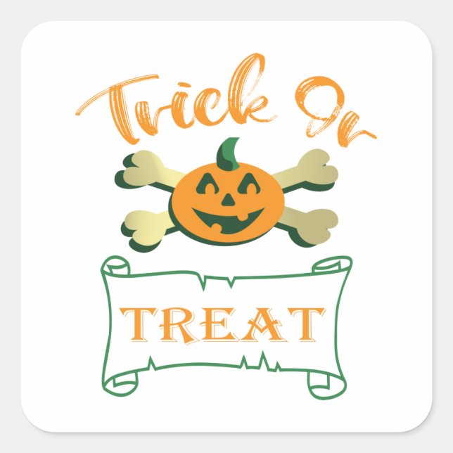 Trick or treat crossbones Halloween pumpkin  Square Sticker (Front)