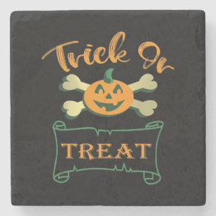 Trick or treat crossbones Halloween pumpkin  Stone Coaster