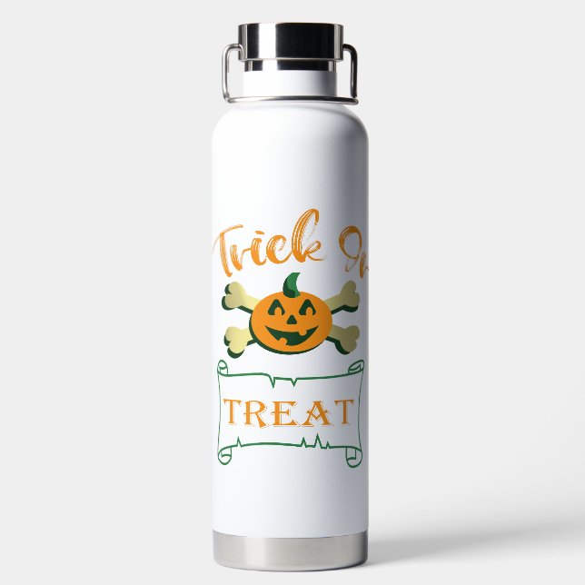 Trick or treat crossbones Halloween pumpkin  Water Bottle (Back)