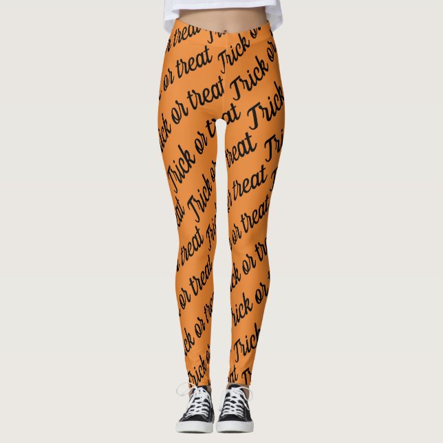 trick or treat cursive pattern for Halloween Leggings (Front)