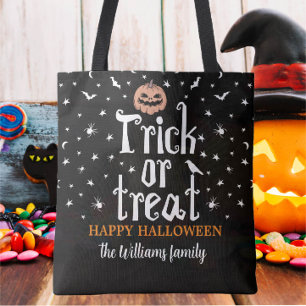 Trick or Treat Custom Name Halloween candy Tote Bag