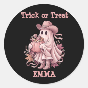 Trick or Treat Custom Vintage Western Cowboy Ghost Classic Round Sticker