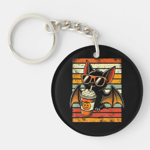 Trick or Treat Cute Bat Hipster Latte Funny Hallow Key Ring