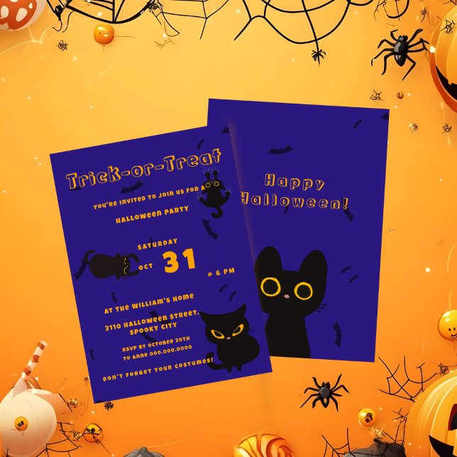 Trick or Treat | Cute Black Cat Halloween Invitation (Creator Uploaded)
