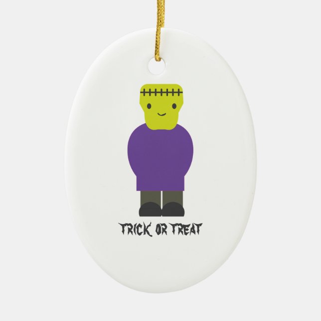 Trick or Treat- Cute Frankenstein Ceramic Tree Decoration (Front)