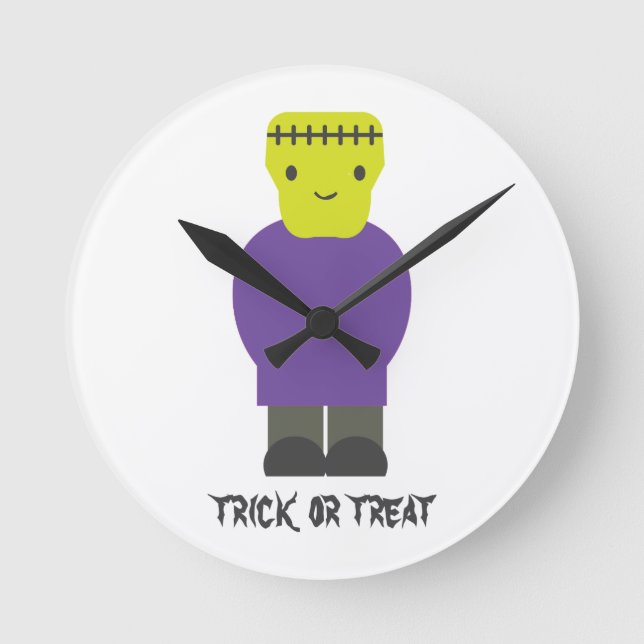 Trick or Treat- Cute Frankenstein Round Clock (Front)