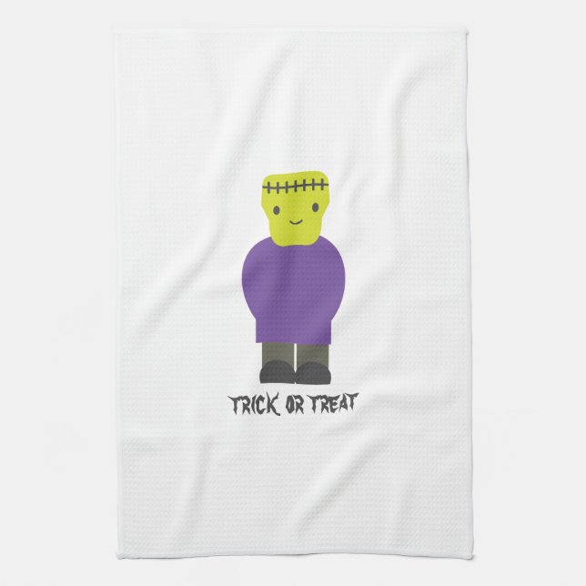Trick or Treat- Cute Frankenstein Tea Towel (Vertical)