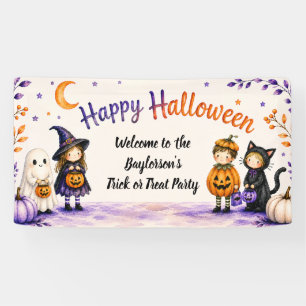 Trick or Treat Cute Fun Script Halloween Party Banner