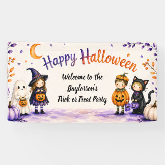 Trick or Treat Cute Fun Script Halloween Party Banner