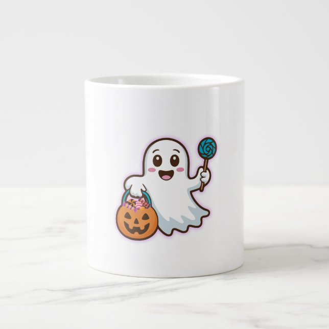 Trick or Treat Cute Ghost Large Coffee Mug (Front)