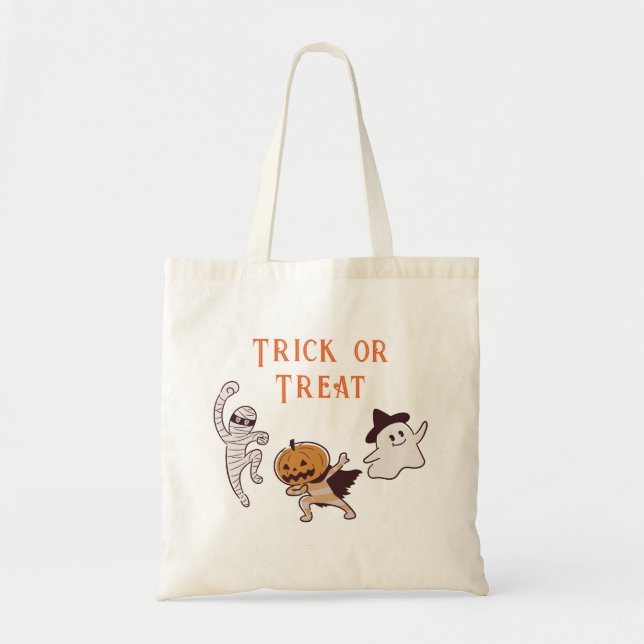 Trick or Treat Cute Ghost, Mummy, Pumpkin Monster Tote Bag (Front)