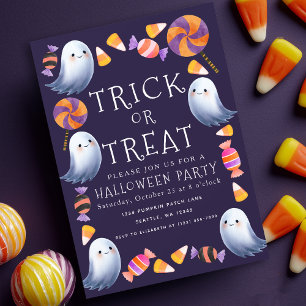 Trick or Treat Cute Ghosts Candy Halloween Party Invitation