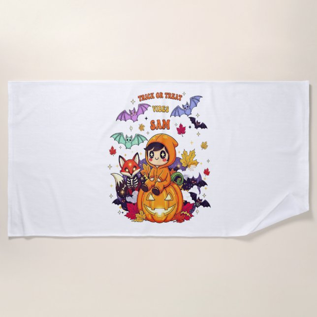Trick or Treat Cute Halloween Beach Towel (Front)