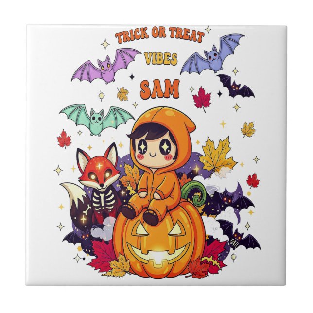 Trick or Treat Cute Halloween Ceramic Tile (Front)