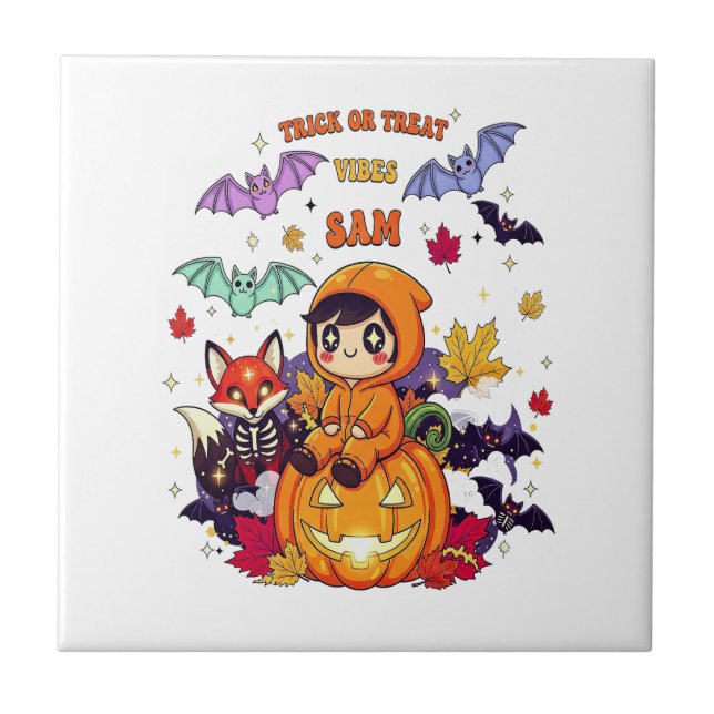 Trick or Treat Cute Halloween Ceramic Tile (Front)