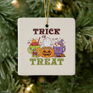 Trick Or Treat – Cute Halloween Coffee Brew Ceramic Ornament