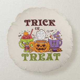 Trick Or Treat – Cute Halloween Coffee Brew Round Cushion