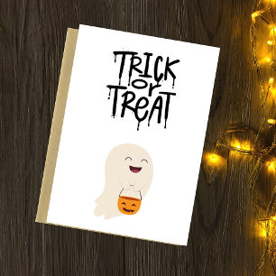 Trick Or Treat Cute Halloween Ghost Pumpkin Holiday Card