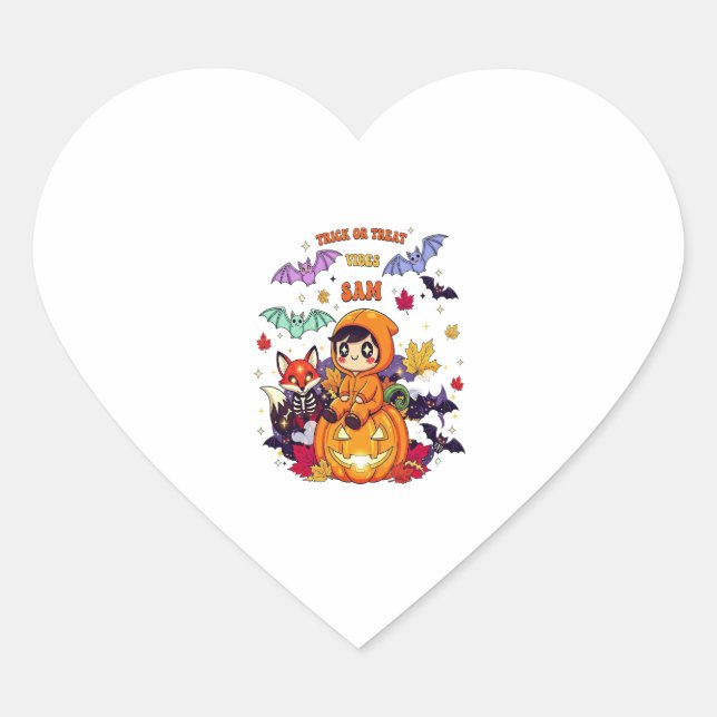 Trick or Treat Cute Halloween Heart Sticker (Front)
