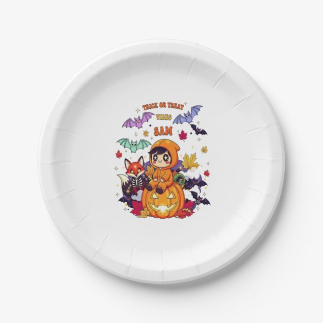 Trick or Treat Cute Halloween Paper Plate (Front)