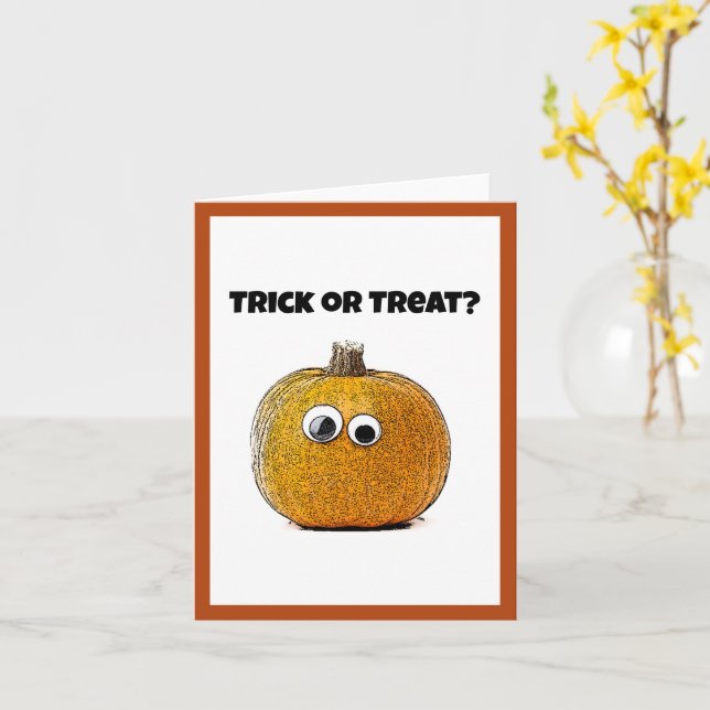 Trick or Treat Cute Halloween Pumpkin Cartoon Card (Yellow Flower)