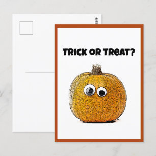Trick or Treat Cute Halloween Pumpkin Cartoon Postcard