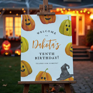 Trick or Treat Cute Pumpkin Birthday Welcome Sign